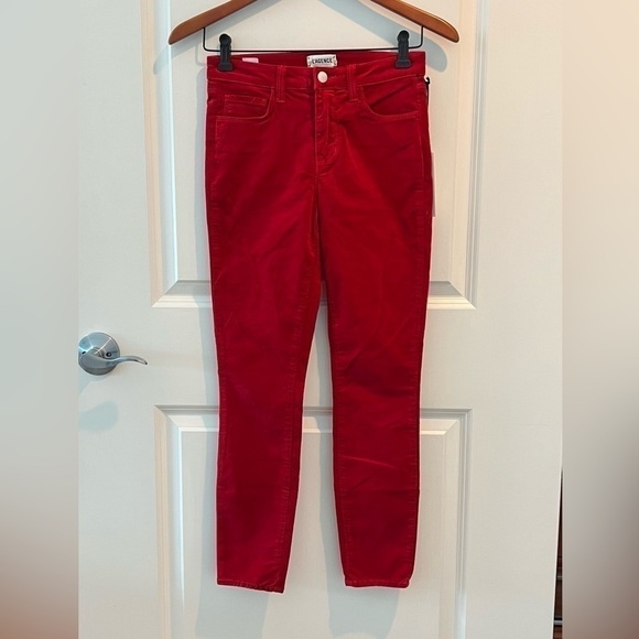 NWT L'AGENCE Margot Velvet high rise skinny jeans in Red - Picture 1 of 16
